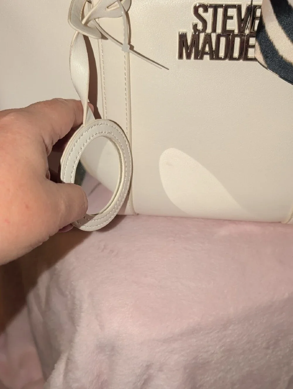 Steve Madden Cream Satchel with Zebra Scarf Accent